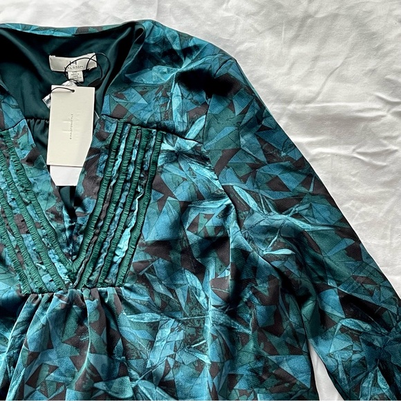 H by Halston teal & black abstract pattern long sleeve blouse - Picture 7 of 16